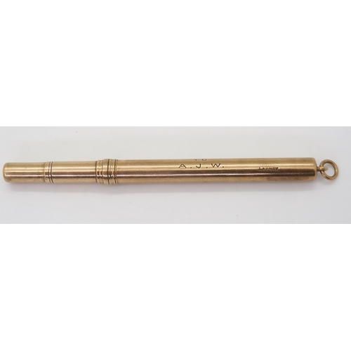 2778 - AN ASPREYS PROPELLING PENCILmade in 9ct gold with full Asprey's hallmarks for 1928, engraved with mo... 