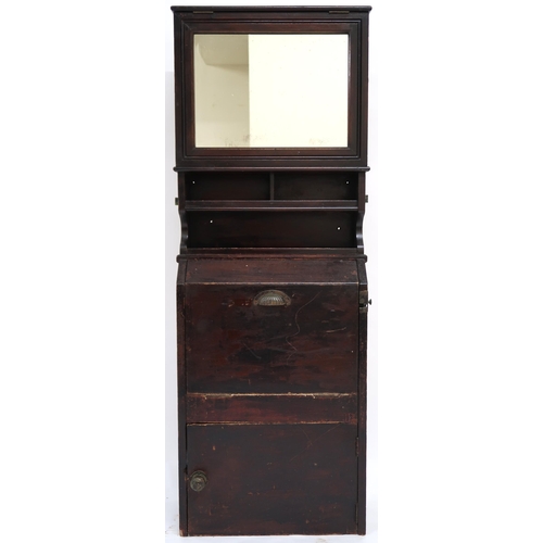 12 - A LATE VICTORIAN MAHOGANY SHIPS CABIN WASHSTAND with rectangular mirror over open shelves over ... 