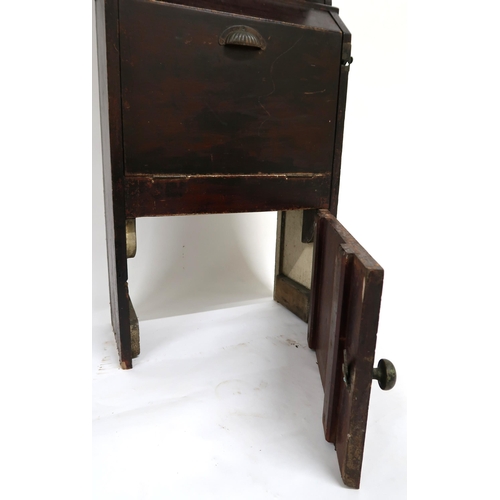 12 - A LATE VICTORIAN MAHOGANY SHIPS CABIN WASHSTAND with rectangular mirror over open shelves over ... 