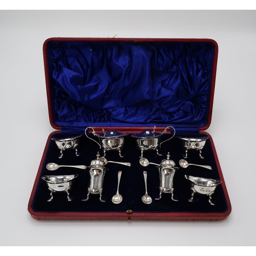 2463 - A LATE VICTORIAN CASED EIGHT PIECE SILVER CRUET SETby Samuel Walton Smith, Birmingham 1899, comprisi... 