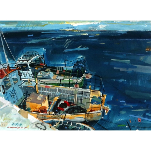 2957 - HAMISH MACDONALD PAI (SCOTTISH 1935-2008)FISHING HARBOURMixed media and collage on paper, signed low... 