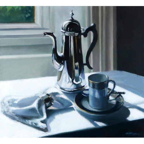 2964 - ALASTAIR W THOMSON (SCOTTISH b.1929)MORNING COFFEEOil on canvas, signed lower right, 46 x 51cm (18 x... 