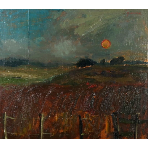 2974 - GEOFFREY SQUIRE ARSA RSW RGI (1923-2012)EARLY MORNING SUN, FIFEOil on panel, signed upper right, 32.... 