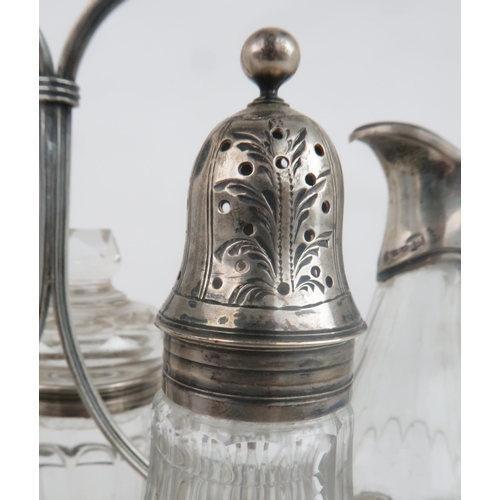 2468 - A GEORGE III SILVER CRUET STANDby Robert Hennell I, London 1792, of everted oval form, with seven ci... 