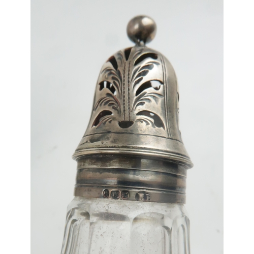 2468 - A GEORGE III SILVER CRUET STANDby Robert Hennell I, London 1792, of everted oval form, with seven ci... 