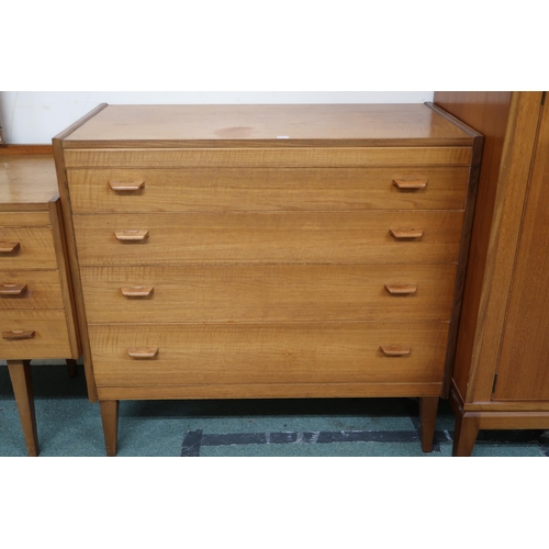 120 - A mid 20th century teak Alfred Cox bedroom suite comprising two door wardrobe, 176cm high x 123cm wi... 