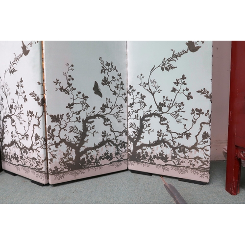 13 - A contemporary Timorous Beasties three fold room divider upholstered in one-off screen print black o... 