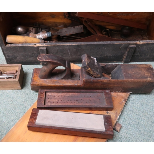 137 - A tool chest with assorted contents and a wood bound travel trunk (2)