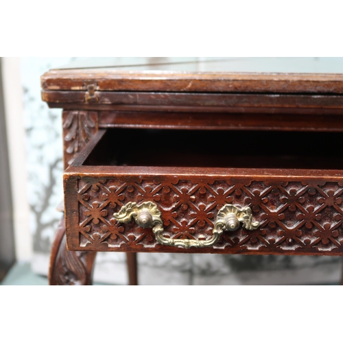 19 - A late Victorian mahogany envelope card table with folding top over single drawer on cabriole suppor... 