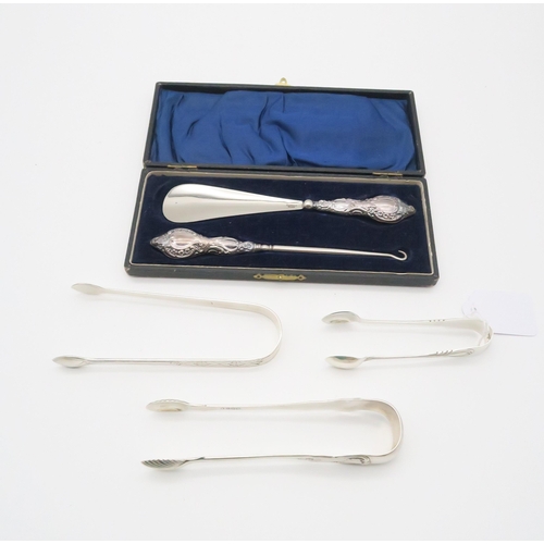 355 - A collection of silver sugar tongs, including a set by Peter, Ann & William Bateman, London, ano... 