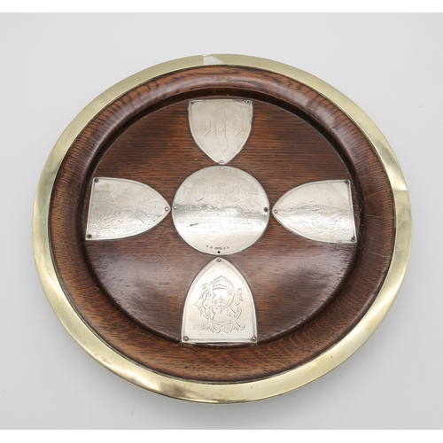 379 - A silver mounted wooden salver, Glasgow 1885, the central roundel engraved 'Presented to Provost Rob... 