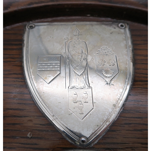 379 - A silver mounted wooden salver, Glasgow 1885, the central roundel engraved 'Presented to Provost Rob... 