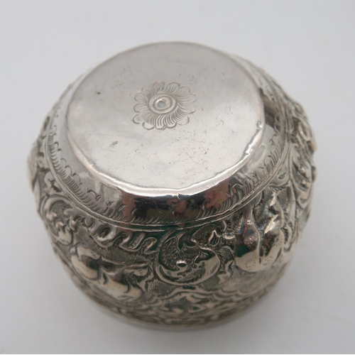 387 - An Indian Kutch silver cream jug, with a cobra handle, and an Indian silver sugar bowl, 157gms (2)