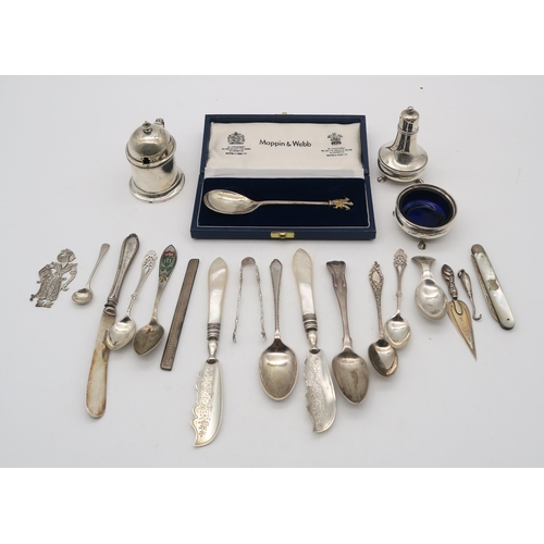 389 - A collection of silver including a matched cruet set, two pieces by Henry Wilkinson Ltd, Birmingham,... 