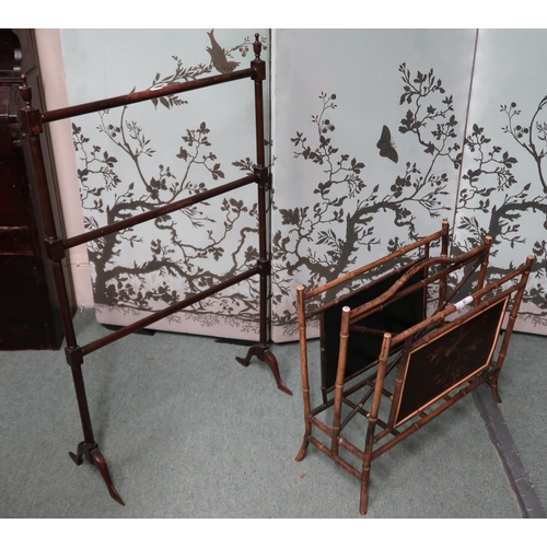 41 - A lot comprising 20th century chinoiserie style bamboo magazine rack with painted black lacquer side... 