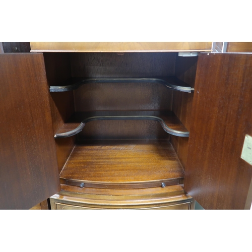 58 - A 20th century mahogany bow front drinks cabinet with pair of cabinet doors concealing fitted interi... 