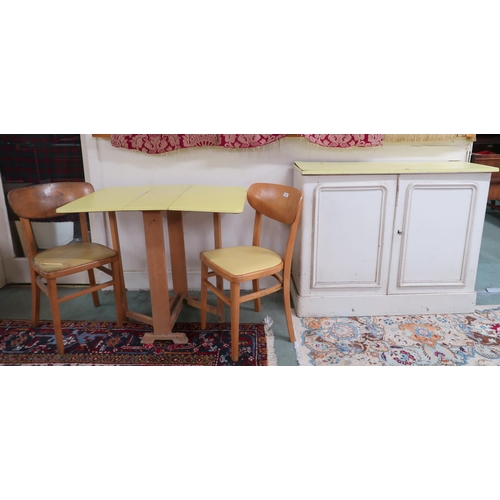 59 - A mid 20th century Formica topped dining suite comprising drop end table, two Centa dining chairs an... 