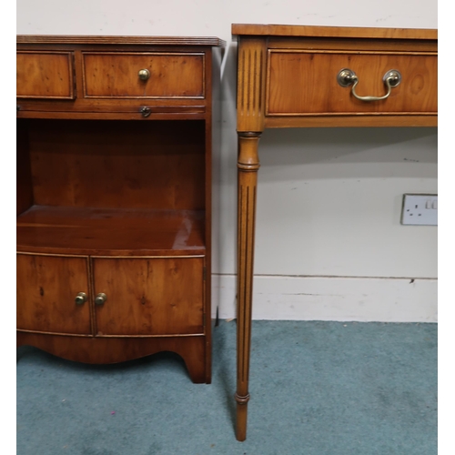 61 - A lot comprising 20th century two drawer concave front hall table on tapering supports, another serp... 