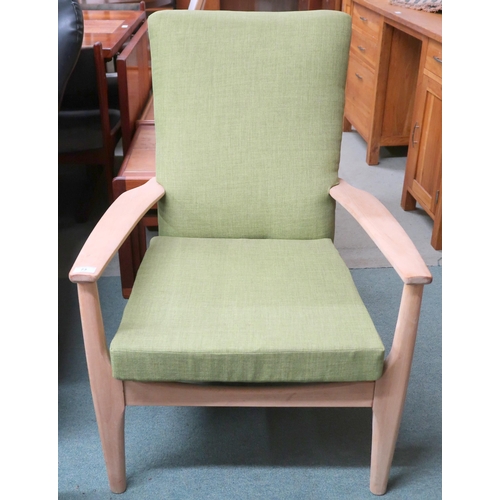 73 - A mid 20th century teak framed Parker Knoll armchair with contemporary green wool upholstery, 90cm h... 