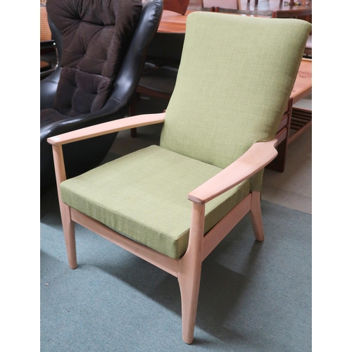 73 - A mid 20th century teak framed Parker Knoll armchair with contemporary green wool upholstery, 90cm h... 