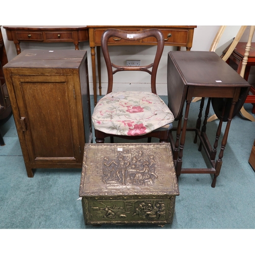 75 - A lot comprising Victorian walnut framed balloon back chair, bedside cabinet, dropleaf occasional ta... 