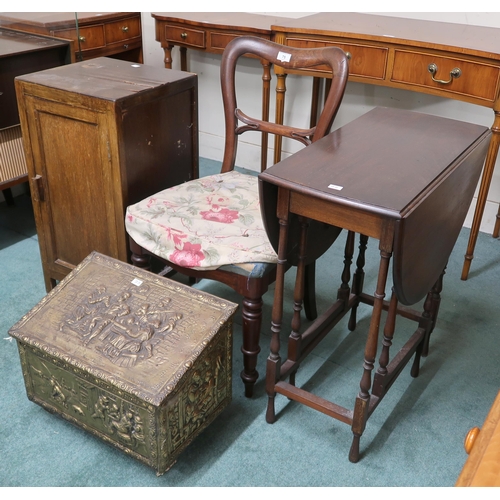 75 - A lot comprising Victorian walnut framed balloon back chair, bedside cabinet, dropleaf occasional ta... 