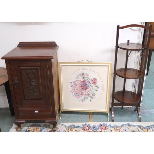 77 - A lot comprising pair of circular topped occasional tables carved with the RAF emblem, mahogany beds... 