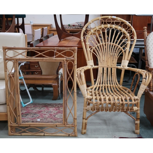 84 - A contemporary bamboo conservatory chair and bamboo framed wall mirror (2)PLEASE NOTE Full VAT is pa... 