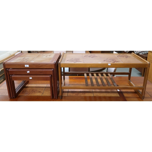 96 - A lot comprising mid 20th century teak Sunelm tile top nest of three tables, 43cm high x 54cm wide x... 