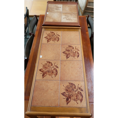 96 - A lot comprising mid 20th century teak Sunelm tile top nest of three tables, 43cm high x 54cm wide x... 