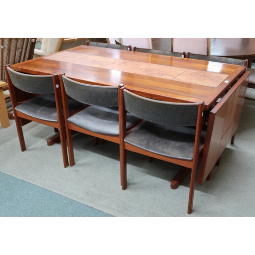 97 - A mid 20th century Danish teak Gangso Mobler extending dining table with tile inset top and leaves, ... 