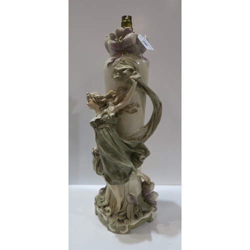 240 - A Royal Dux porcelain table lamp, of vase form moulded with a maiden and water lilies