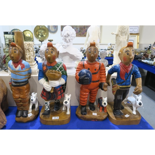 262 - Four carved wood and painted Tintin figures