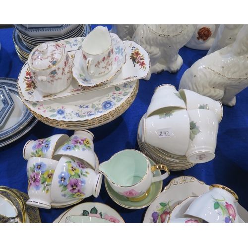 272 - Assorted teawares including Royal Standard Fair Lady, rose decorated Old Royal Bone China and other ... 