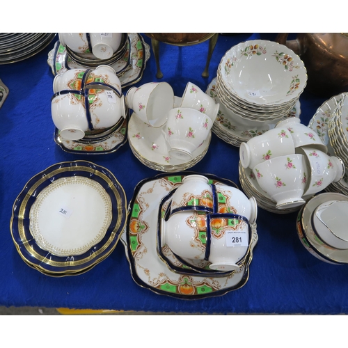 281 - A collection of tea and dinner wares including Roslyn China, Royal Stafford etc