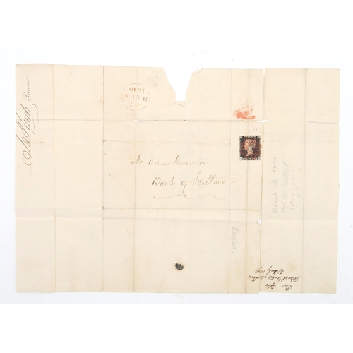 440 - An early-Victorian financial document, dated July 21st 1840 and addressed with a Penny Black stamp t... 