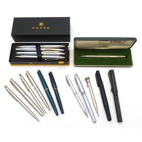 442 - A collection of propelling pencils, ballpoint and fountain pens, with examples by Cross, Parker, She... 