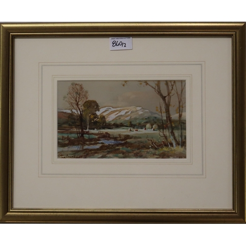 840 - TOM CAMPBELL (SCOTTISH 1865-1943)GRAZING SHEEPSWatercolour, signed lower left, 12 x 21cmTogether wit... 