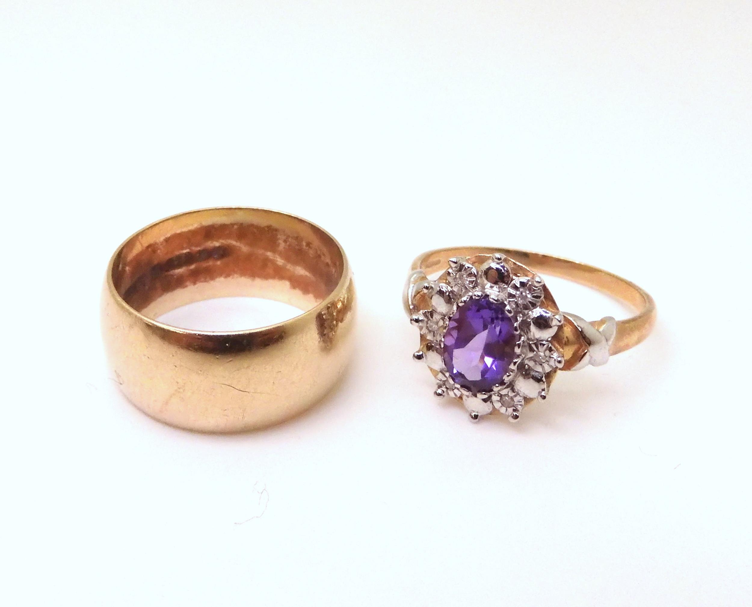 A 9ct amethyst and diamond accent ring, ...