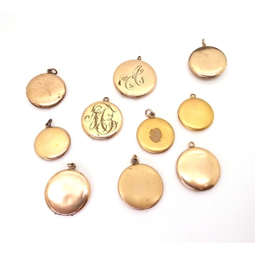 634 - Ten gold plated, rolled gold and gold filled lockets, various makers to include an Art Nouveau Deer'... 