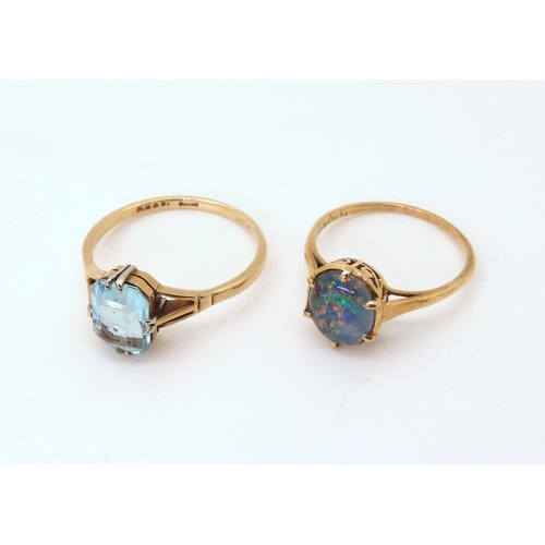 703 - A 9ct opal triplet ring, size P, and a 9ct gold blue gem ring, size T1/2, weight together 4.4gms