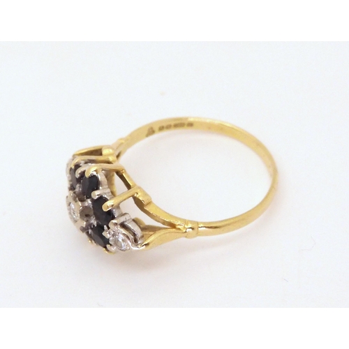 704 - An 18ct gold sapphire and diamond flower cluster ring, diamond content estimated approx 0.10cts, siz... 