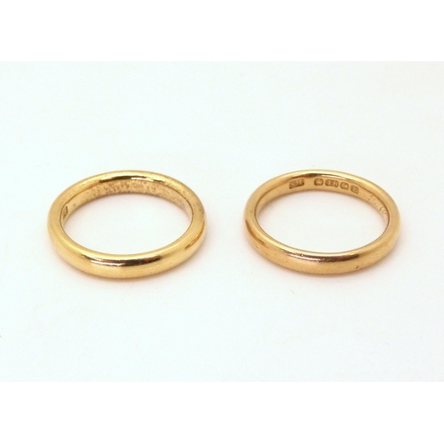 710 - Two 18ct gold vintage court wedding rings, Birmingham hallmarks 1928-29 sizes M1/2, M, weight 9.6gms