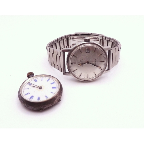 733 - A stainless steel Omega Automatic Geneve, together with a continental silver fob watch with enamel d... 