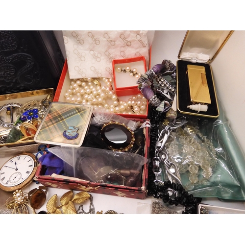 761 - Compacts, a gold plated Elgin pocket watch, a large collection of vintage costume jewellery, boxes a... 