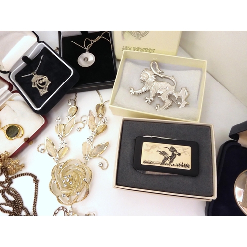 774 - A gold plated wide bangle, Bercott pendant watch, Stratton & Kigu compacts, a Dupont lighter, a ... 