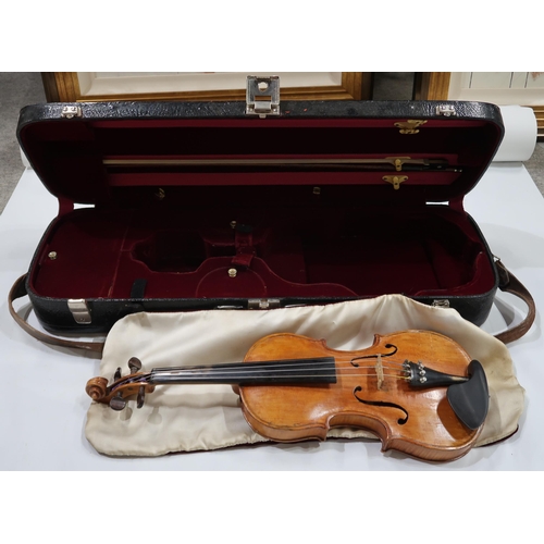 497 - TWO PIECE BACK VIOLIN 35CM bearing label to the interior Joseph Anton Schuster, Geigen macher i... 