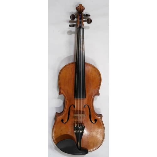 497 - TWO PIECE BACK VIOLIN 35CM bearing label to the interior Joseph Anton Schuster, Geigen macher i... 