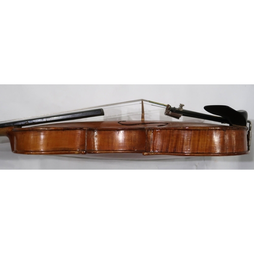 497 - TWO PIECE BACK VIOLIN 35CM bearing label to the interior Joseph Anton Schuster, Geigen macher i... 