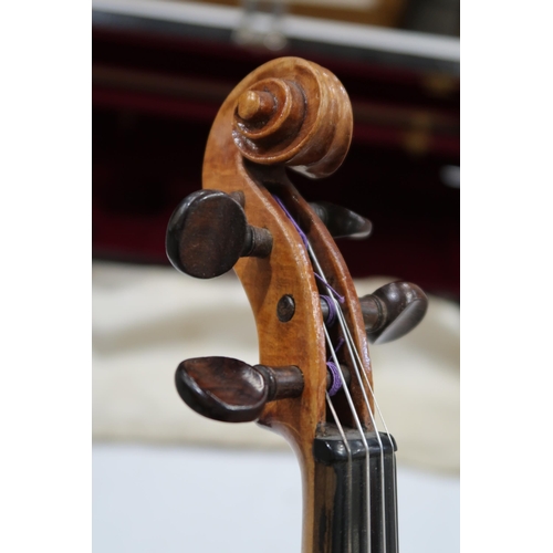 497 - TWO PIECE BACK VIOLIN 35CM bearing label to the interior Joseph Anton Schuster, Geigen macher i... 